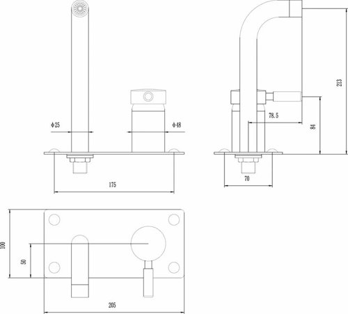 Technical image of Ultra Helix Wall Mounted Bath Shower Mixer & Basin Tap Pack (Chrome).