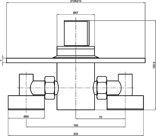 Technical image of Ultra Helix 1/2" Concealed Thermostatic Sequential Shower Valve.