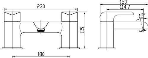 Technical image of Hudson Reed Hero Bath Filler Tap (Chrome).