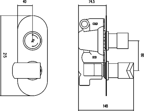 Technical image of Hudson Reed Hero Twin Concealed Thermostatic Shower Valve (Chrome).