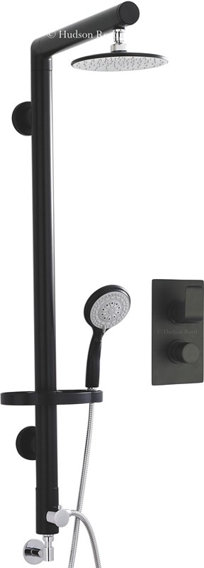 Larger image of Hudson Reed Hero Twin Thermostatic Shower Valve & Rigid Riser Set (Black).