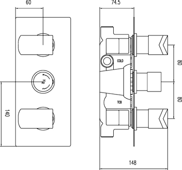 Technical image of Hudson Reed Hero Twin Thermostatic Shower Valve & Rigid Riser Set (Black).