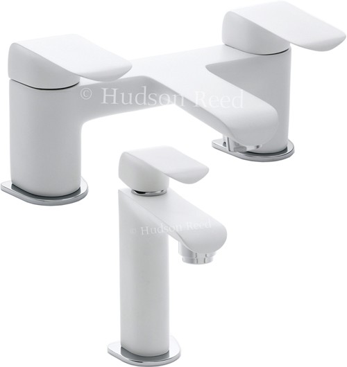 Larger image of Hudson Reed Hero Basin & Bath Filler Tap Set (White & Chrome).