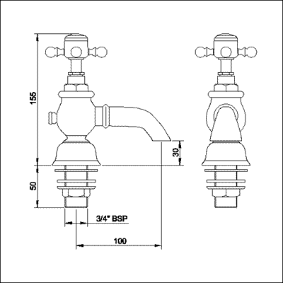 Technical image of York Bath Taps (Pair)