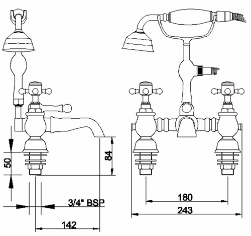 Technical image of York Bath Shower Mixer with Shower Kit