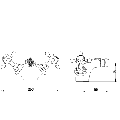 Technical image of York Mono Bidet Mixer with free pop up waste