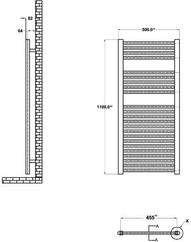 Technical image of Ultra Radiators Electric Bathroom Radiator (Chrome). 500x1100mm.