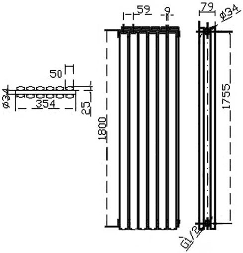 Technical image of Hudson Reed Radiators Revive Radiator (White). 1800x354mm. 4609 BTU.