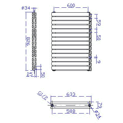 Technical image of Hudson Reed Radiators Revive white radiator size 633 x 826mm. 4132 BTU