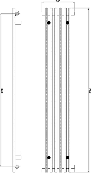 Technical image of Hudson Reed Radiators Strand Radiator (Chrome). 300x1500mm. 1037 BTU.