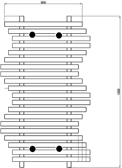 Technical image of Hudson Reed Radiators Kingston Radiator (Chrome). 600x1200mm. 1514 BTU.