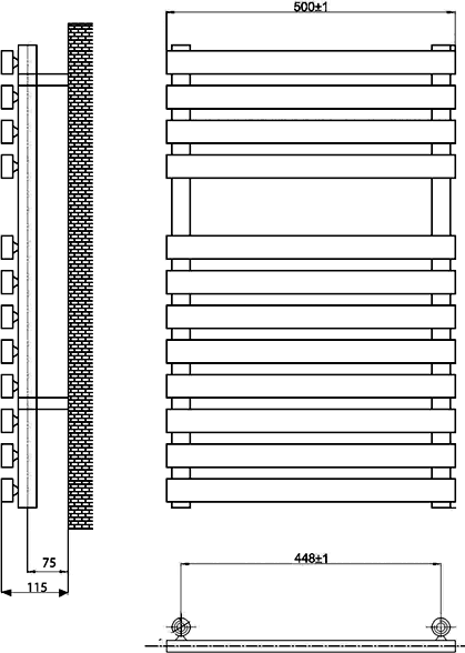 Technical image of Ultra Designer Radiators Bergen Radiator (Chrome). 500x800mm.