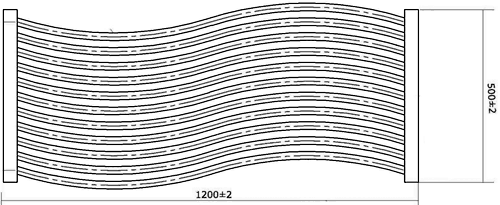 Technical image of Hudson Reed Radiators Wave Radiator (Chrome). 1200x500mm. 1538 BTU.