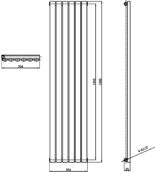 Technical image of Hudson Reed Radiators Revive Radiator (White). 354x1500. 2460 BTU.