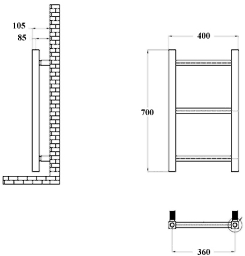 Technical image of Hudson Reed Radiators Eton Bathroom Radiator (Chrome). 400x700mm.