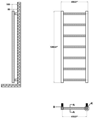 Technical image of Hudson Reed Radiators Eton Electric Radiator (Chrome). 450x1200mm.