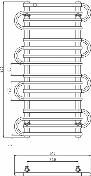 Technical image of Hudson Reed Finesse Twisted Towel Radiator. 900x510 (Chrome).