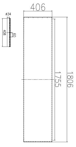 Technical image of Hudson Reed Radiators Flat Panel Vertical Radiator (Anthracite). 1806x406mm.