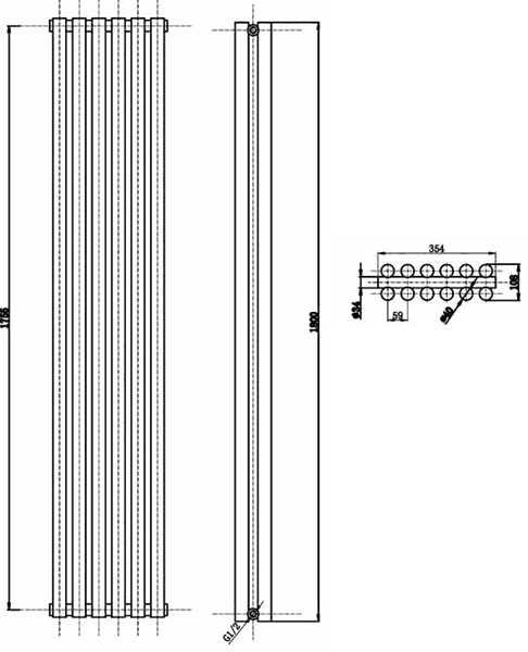 Technical image of Hudson Reed Radiators Savy Double Radiator (Anthracite). 354x1800mm.