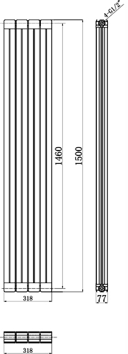 Technical image of Hudson Reed Radiators Rapture Radiator (Black). 318x1500mm. 5063 BTU.