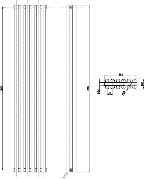 Technical image of Hudson Reed Radiators Savy Double Radiator (Silver). 354x1500mm.