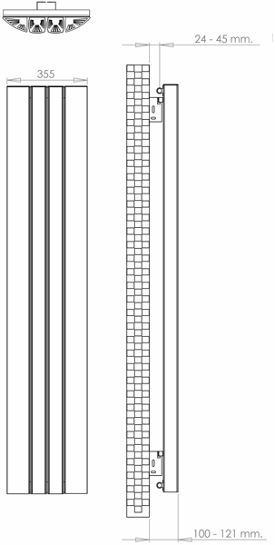 Technical image of Hudson Reed Lunar Designer Vertical Radiator. 1800x355 (Black).