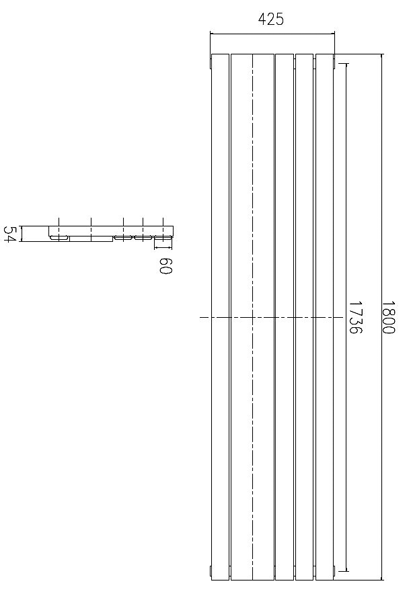 Technical image of Crown Radiators Seville Flat Panel Vertical Radiator (White). 1800x425mm.