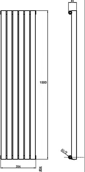 Technical image of Hudson Reed Radiators Savy Radiator (White). 354x1500mm. 2816 BTU.