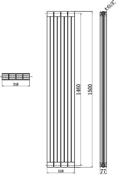 Technical image of Hudson Reed Radiators Rapture Radiator (White). 318x1500mm. 4778 BTU.