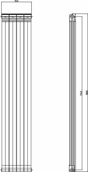 Technical image of Hudson Reed Rapture Vented Vertical Radiator. 1800x355 (White).