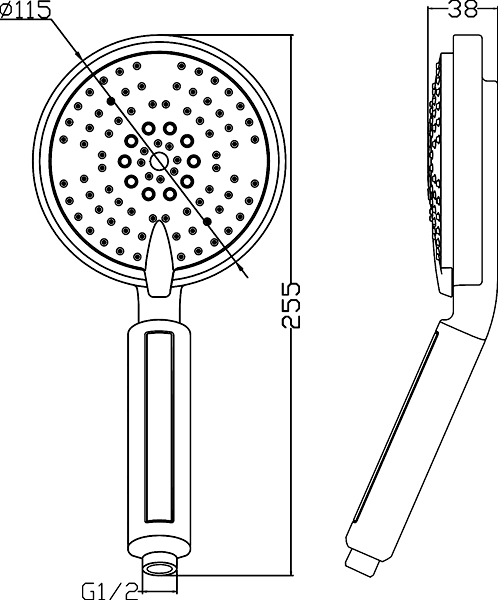 Technical image of Component Champagne Multi-Function Shower Handset.