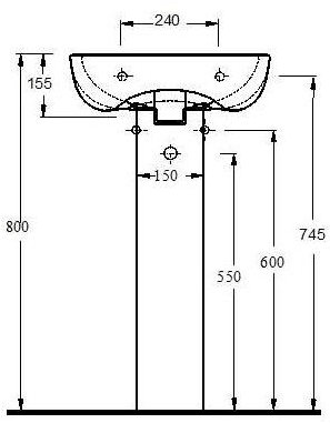 Technical image of Ultra Hobart Short Projection Toilet, 500mm Basin, Full Pedestal & Seat.