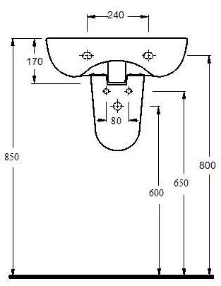 Technical image of Ultra Hobart Short Projection Toilet, 500 Basin, Semi Pedestal & Seat.