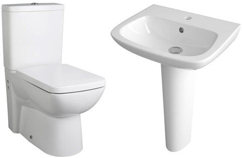 Larger image of Ultra Hobart Flush To Wall Toilet, 500mm Basin, Full Pedestal & Seat.