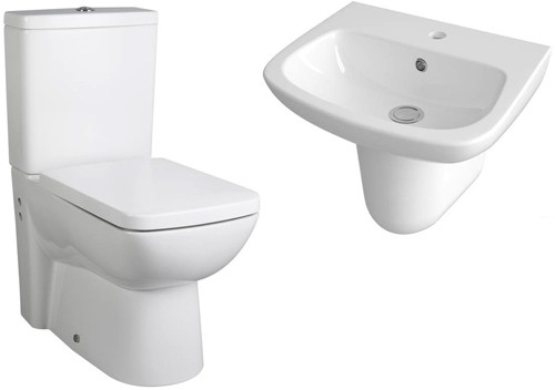 Larger image of Ultra Hobart Flush To Wall Toilet, 500mm Basin, Semi Pedestal & Seat.