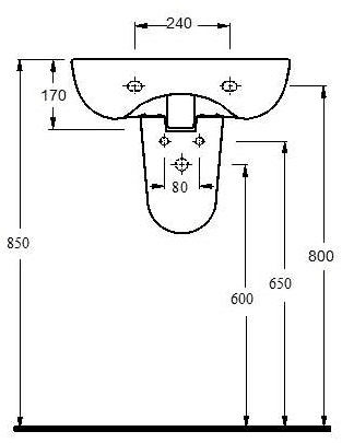 Technical image of Ultra Hobart Flush To Wall Toilet, 500mm Basin, Semi Pedestal & Seat.