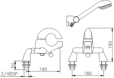 Technical image of Ultra Hola Basin & Bath Shower Mixer Tap Set (Free Shower Kit).