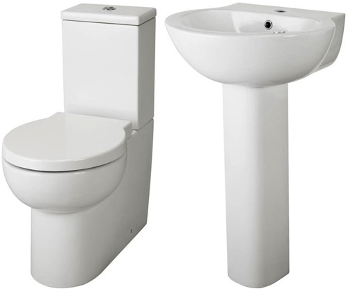 Larger image of Premier Ceramics Flush To Wall Toilet With Seat, Basin & Full Pedestal.