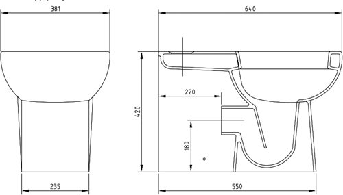 Technical image of Premier Ceramics Flush To Wall Toilet With Seat, Basin & Full Pedestal.