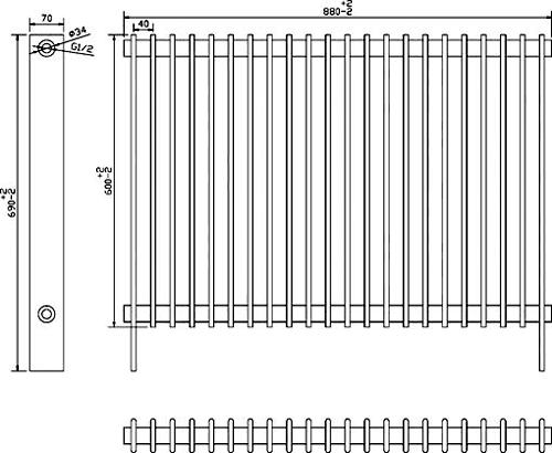 Technical image of Hudson Reed Radiators Province Floor Mounted Radiator (White). 880x690.