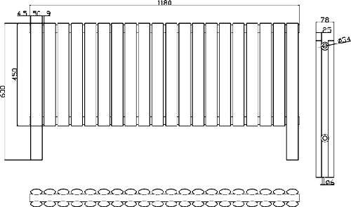 Technical image of Hudson Reed Radiators Revive Floor Mounted Radiator (White). 1180x600.