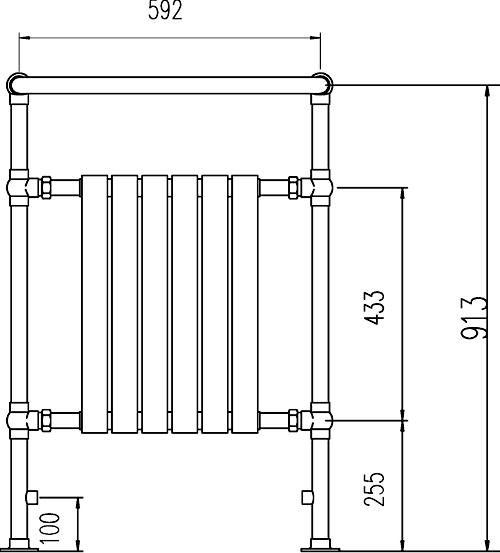 Technical image of HR Traditional President Heated Towel Rail (chrome). 640x945mm. 3520 BTU