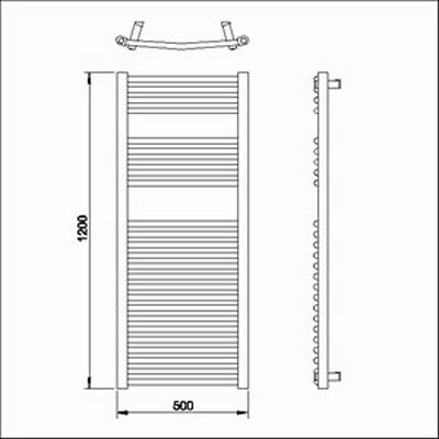 Technical image of Towel Rails Curved heated towel rail (white). 500x1200mm. 3025 BTU.