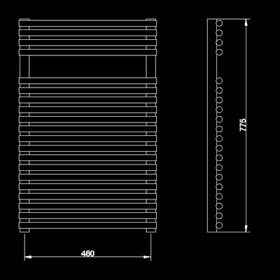 Technical image of HR Pro Series 501 heated towel rail (chrome). 500x800mm. 1190 BTU.