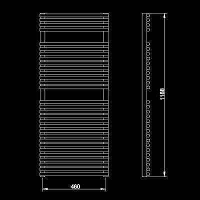 Technical image of HR Pro Series 502 heated towel rail (chrome). 500x1200mm. 1850 BTU.