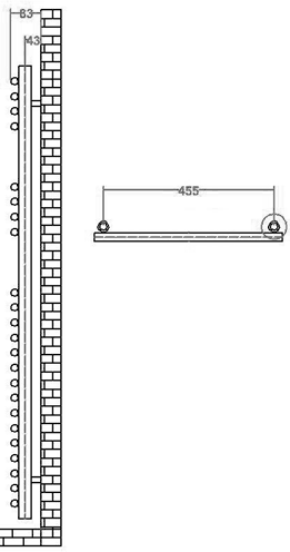 Technical image of HR Pro Series 502 heated towel rail (chrome). 500x1200mm. 1850 BTU.