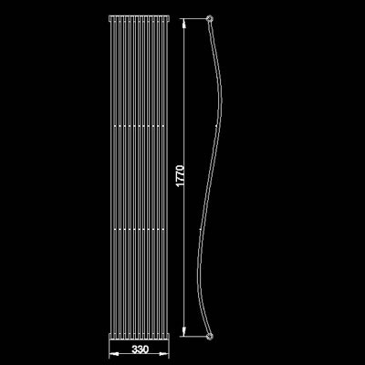 Technical image of HR Pro Series Wave designer radiator (chrome). 330x1790mm. 1100 BTU