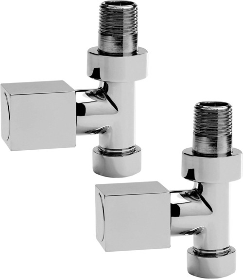 Larger image of Towel Rails Straight Radiator Valves With Square Handles (Pair).