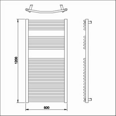 Technical image of Towel Rails Curved heated towel rail (chrome). 600x1150mm. 2410 BTU.