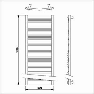 Technical image of Towel Rails Curved heated towel rail (chrome). 500x1800mm. 3060 BTU.